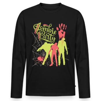 Zombie-Party, lustiger Spruch mit Zombies, Spinne - Männer Premium Bio Langarmshirt - Schwarz - Vorne - Nico (187cm)