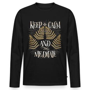 Méditation, méditation, calme, dicton drôle - T-shirt manches longues Premium bio Homme - noir - Devant - Nico (187cm)