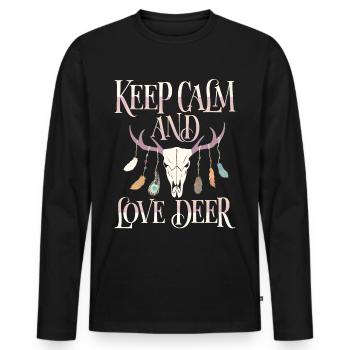 Deer antlers, deer, Keep-Calm saying - Men's Premium Organic Long Sleeve Shirt - black - Front - Nico (187cm)