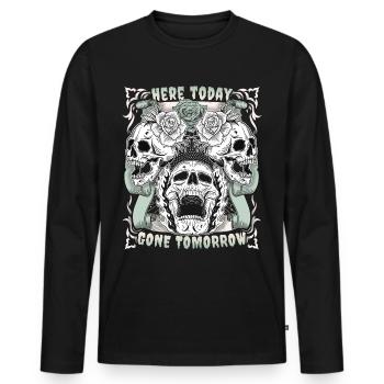Conception de crâne de crâne avec motif de rose motif motard - T-shirt manches longues Premium bio Homme - noir - Devant - Nico (187cm)