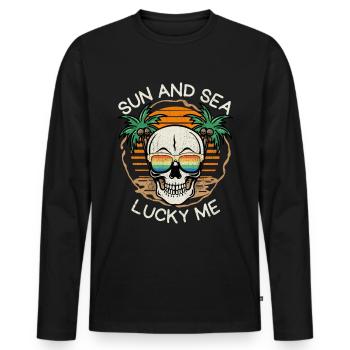 Laughing Skull, Beach, Sunset Sunset - Men's Premium Organic Long Sleeve Shirt - black - Front - Nico (187cm)