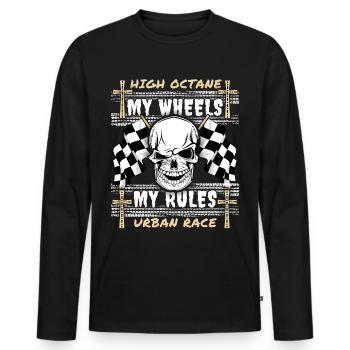 Crâne, Crâne, Course, Course automobile, Design de motard - T-shirt manches longues Premium bio Homme - noir - Devant - Nico (187cm)