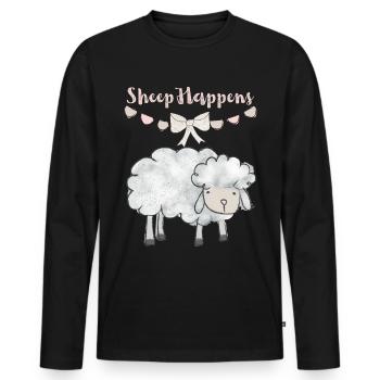 Mouton mouton drôle en disant morsures de mouton, jeu de mots - T-shirt manches longues Premium bio Homme - noir - Devant - Nico (187cm)