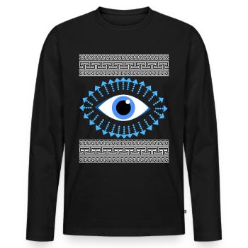 Ancient Greek meandering blue eye - Men's Premium Organic Long Sleeve Shirt - black - Front - Nico (187cm)