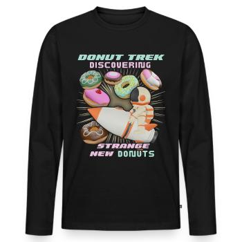 Donut trek, donuts in space, funny astronaut - Men's Premium Organic Long Sleeve Shirt - black - Front - Nico (187cm)