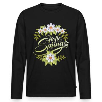Printemps, Dire Bonjour-Printemps, Typographie Fleurs - T-shirt manches longues Premium bio Homme - noir - Devant - Nico (187cm)