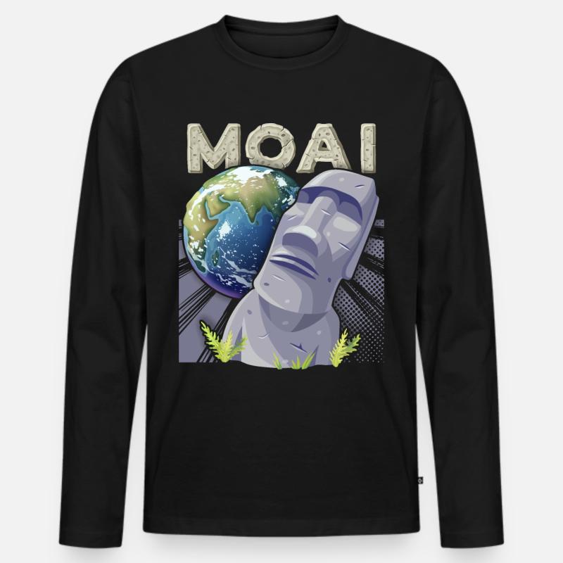 Osterinsel, Moai, Steinköpfe, Rapa-Nui - Männer Premium Bio Langarmshirt - Schwarz