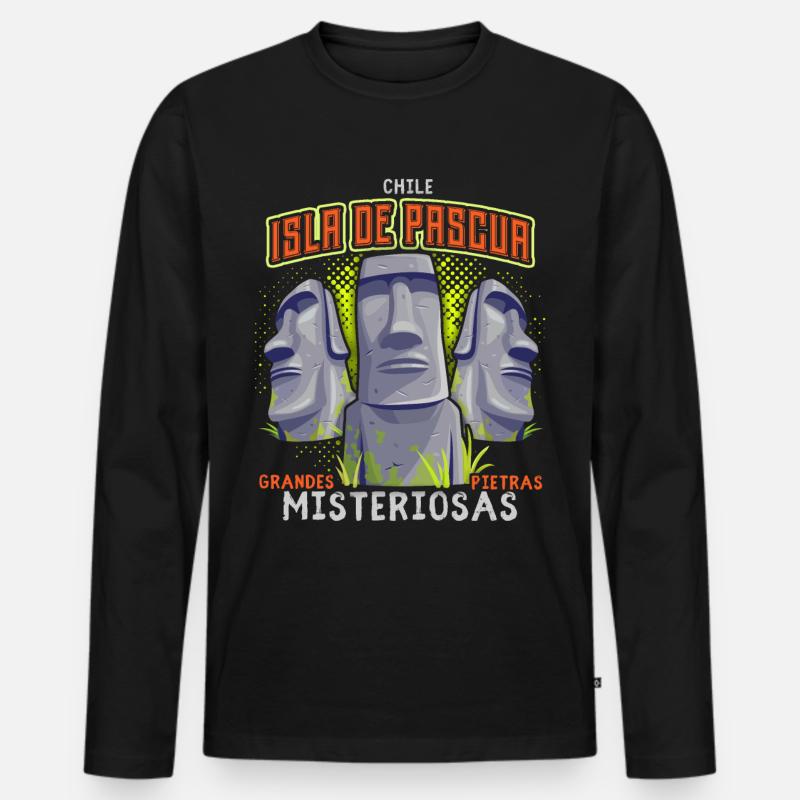 Moai, Steinköpfe, Osterinsel Rapa-Nui - Männer Premium Bio Langarmshirt - Schwarz