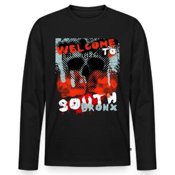 Vintage design New York-Bronx with skull - Men's Premium Organic Long Sleeve Shirt - black - Front - Nico (187cm)