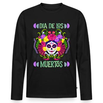Dia-de-los-Muertos, Mexico, La-Catrina sugar-skull - Men's Premium Organic Long Sleeve Shirt - black - Front - Nico (187cm)