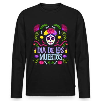 Dia-de-los-Muertos, La-Catrina sugar-skull, Mexico - Men's Premium Organic Long Sleeve Shirt - black - Front - Nico (187cm)