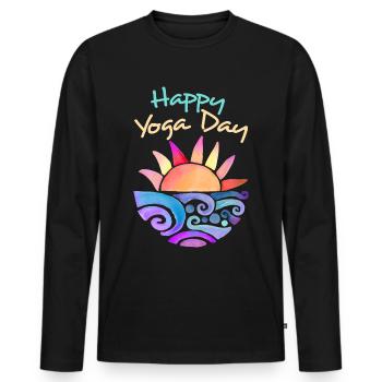 Yoga Sunset, Yoga Sunrise Dire Happy Yoga - T-shirt manches longues Premium bio Homme - noir - Devant - Nico (187cm)