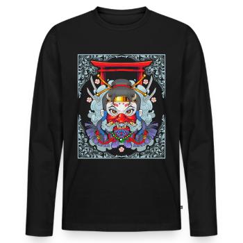 Ninja-Girl, Japon, Style comique, Style vintage - T-shirt manches longues Premium bio Homme - noir - Devant - Nico (187cm)