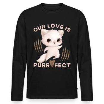 Chat de la Saint-Valentin Saint-Valentin Amour Drôle Dire - T-shirt manches longues Premium bio Homme - noir - Devant - Nico (187cm)