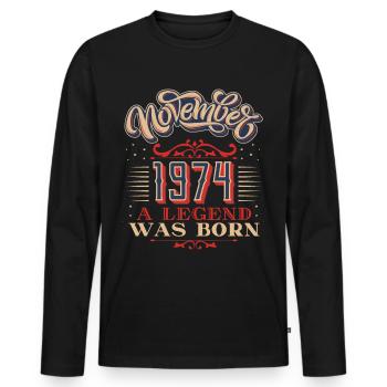 1974, anniversaire, novembre 1974, 11.1974, 11-1974 - T-shirt manches longues Premium bio Homme - noir - Devant - Nico (187cm)