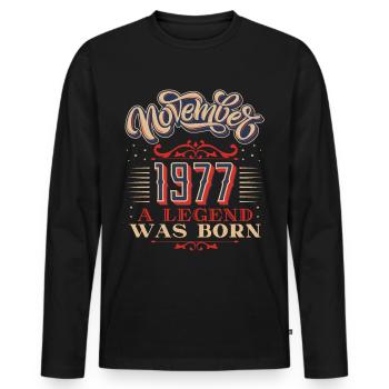 1977 birthday, November-1977, 11-1977 - Men's Premium Organic Long Sleeve Shirt - black - Front - Nico (187cm)