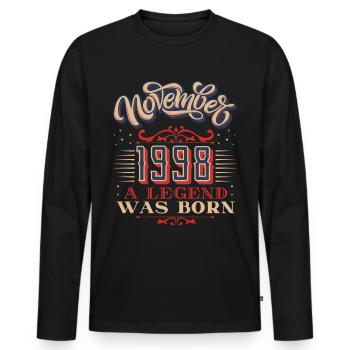 1998 birthday, November-1998, 11-1998 birthday - Men's Premium Organic Long Sleeve Shirt - black - Front - Nico (187cm)