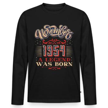 1954, anniversaire, novembre 1954, 11.1954, 11-1954 - T-shirt manches longues Premium bio Homme - noir - Devant - Nico (187cm)