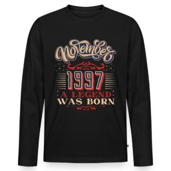 1997 birthday, November-1997, 11-1997 birthday - Men's Premium Organic Long Sleeve Shirt - black - Front - Nico (187cm)