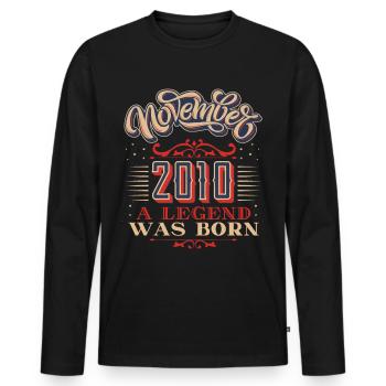 2010-Anniversaire, novembre-2010, 11-2010 - T-shirt manches longues Premium bio Homme - noir - Devant - Nico (187cm)