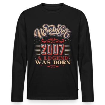 2007, anniversaire, novembre 2007, 11.2007, 11-2007 - T-shirt manches longues Premium bio Homme - noir - Devant - Nico (187cm)
