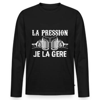Je Ne Subis Pas La Pression Je La Bois Bière Drôle - T-shirt manches longues Premium bio Homme - noir - Devant - Nico (187cm)