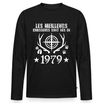 chasseur | Anniversaire chasseur 1979 - T-shirt manches longues Premium bio Homme - noir - Devant - Nico (187cm)