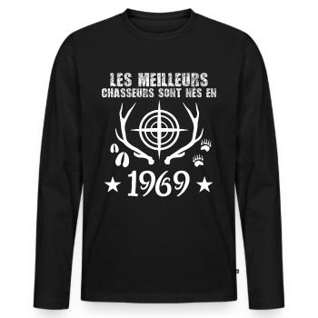 Chasseur | Anniversaire chasseur 1969 - T-shirt manches longues Premium bio Homme - noir - Devant - Nico (187cm)