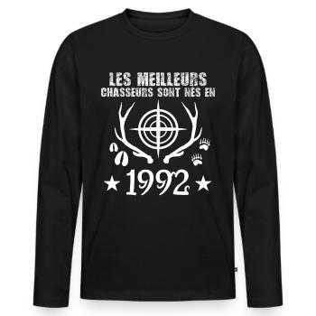 Chasseur | Anniversaire chasseur 1992 - T-shirt manches longues Premium bio Homme - noir - Devant - Nico (187cm)