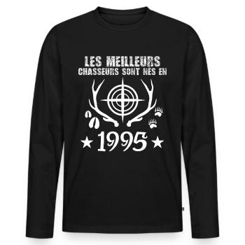 Chasseur | Anniversaire chasseur 1995 - T-shirt manches longues Premium bio Homme - noir - Devant - Nico (187cm)