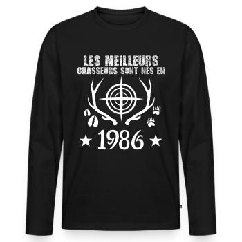 Chasseur | Anniversaire chasseur 1986 - T-shirt manches longues Premium bio Homme - noir - Devant - Nico (187cm)
