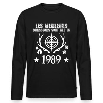 Chasseur | Anniversaire chasseur 1989 - T-shirt manches longues Premium bio Homme - noir - Devant - Nico (187cm)