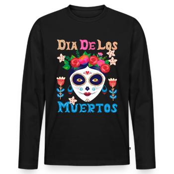 Dia-de-los-Muertos, La-Catrina Mexico, sugar-skull - Men's Premium Organic Long Sleeve Shirt - black - Front - Nico (187cm)