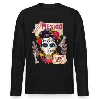 Mexico, Dia-de-los-Muertos, sugar-skull La-Catrina - Men's Premium Organic Long Sleeve Shirt - black - Front - Nico (187cm)