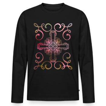 Christliches-Kreuz, Vintage-Stil, Jesus Christus - Männer Premium Bio Langarmshirt - Schwarz - Vorne - Nico (187cm)