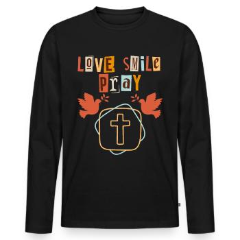 Jesus Christ Saying with Doves of Peace - Men's Premium Organic Long Sleeve Shirt - black - Front - Nico (187cm)