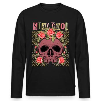 Crâne avec des roses, drôle de dicton Stay-Cool - T-shirt manches longues Premium bio Homme - noir - Devant - Nico (187cm)