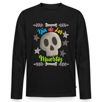 Dia-de-los-Muertos, Jour des Morts, Crâne de Sucre - T-shirt manches longues Premium bio Homme - noir - Devant - Nico (187cm)