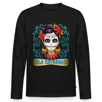 Dia-de-los-Muertos, sugar-skull, La-Catrina Mexico - Men's Premium Organic Long Sleeve Shirt - black - Front - Nico (187cm)