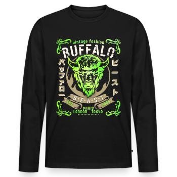 Vintage-Büffel Büffelkopf, Büffel-Design - Männer Premium Bio Langarmshirt - Schwarz - Vorne - Nico (187cm)