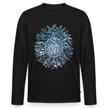 Joyeuses Pâques, couronne de Pâques, aquarelle, calligraphie - T-shirt manches longues Premium bio Homme - noir - Devant - Nico (187cm)