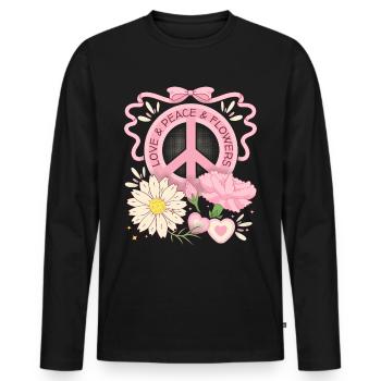 Symbole de paix Signe de paix, Amour-Paix-Fleurs - T-shirt manches longues Premium bio Homme - noir - Devant - Nico (187cm)