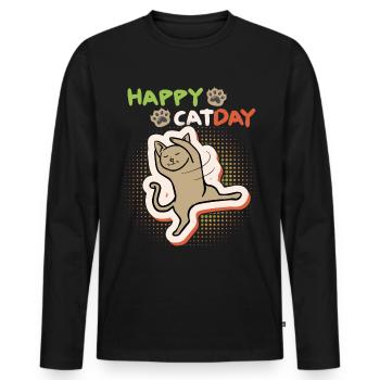 Katze, tanzende Katze, Happy Cat-Day, Katzentag - Männer Premium Bio Langarmshirt - Schwarz - Vorne - Nico (187cm)