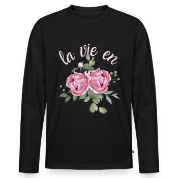 Vintage-Stil Pfingstrosen Aquarell lustiger Spruch - Männer Premium Bio Langarmshirt - Schwarz - Vorne - Nico (187cm)