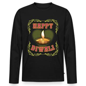 Happy-Diwali, Indian Festival of Lights Diwali, India - Men's Premium Organic Long Sleeve Shirt - black - Front - Nico (187cm)