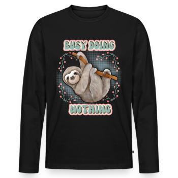 Sloth, Sloth, funny saying Doing-Nothing - Men's Premium Organic Long Sleeve Shirt - black - Front - Nico (187cm)