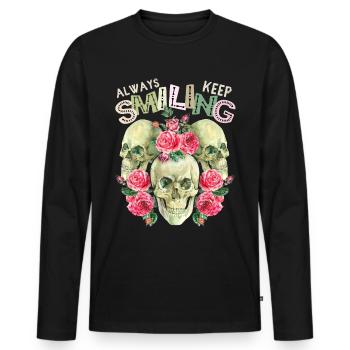 Three skulls skull with rose decoration saying - Men's Premium Organic Long Sleeve Shirt - black - Front - Nico (187cm)