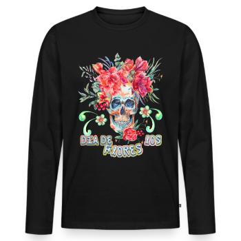 Skull Skull Dia-De-Los-Flores funny saying - Men's Premium Organic Long Sleeve Shirt - black - Front - Nico (187cm)
