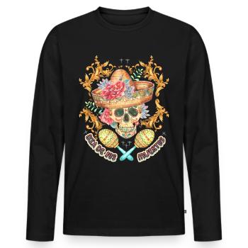 Crâne Totenkopf Sombrero-Crâne Dia-de-Los-Muertos - T-shirt manches longues Premium bio Homme - noir - Devant - Nico (187cm)
