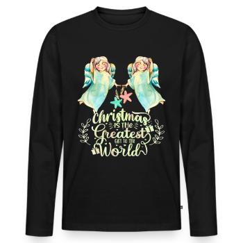 Angel, Angel Watercolor, Christmas Saying - Men's Premium Organic Long Sleeve Shirt - black - Front - Nico (187cm)